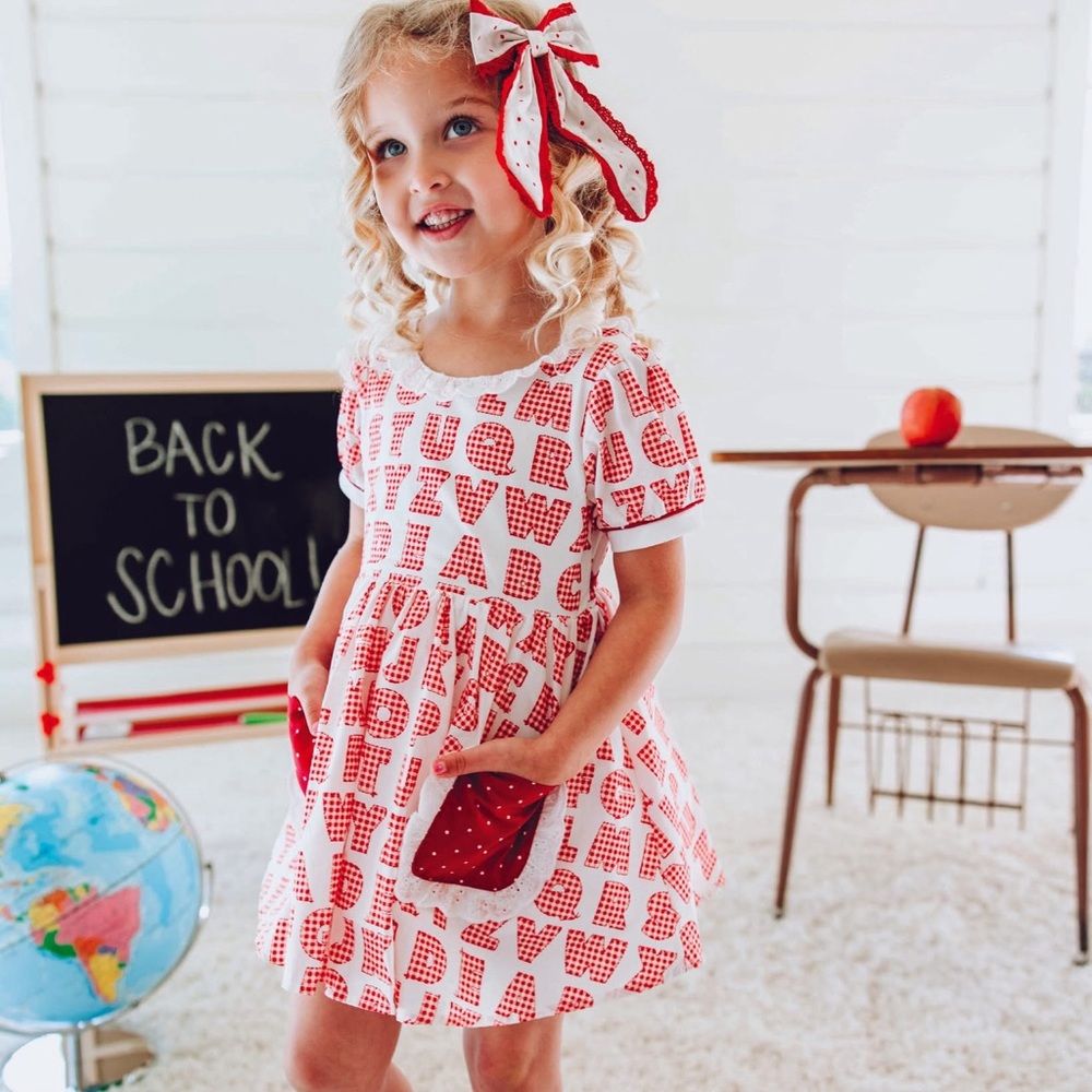 🍎 SweetHoney Alphabet Back-to-School Dress with Matching Bloomers 🍎